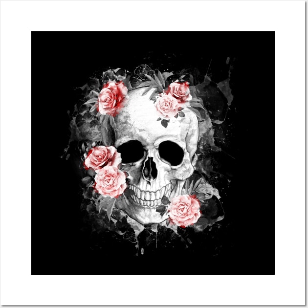 Tribe skull art design with roses Wall Art by Collagedream